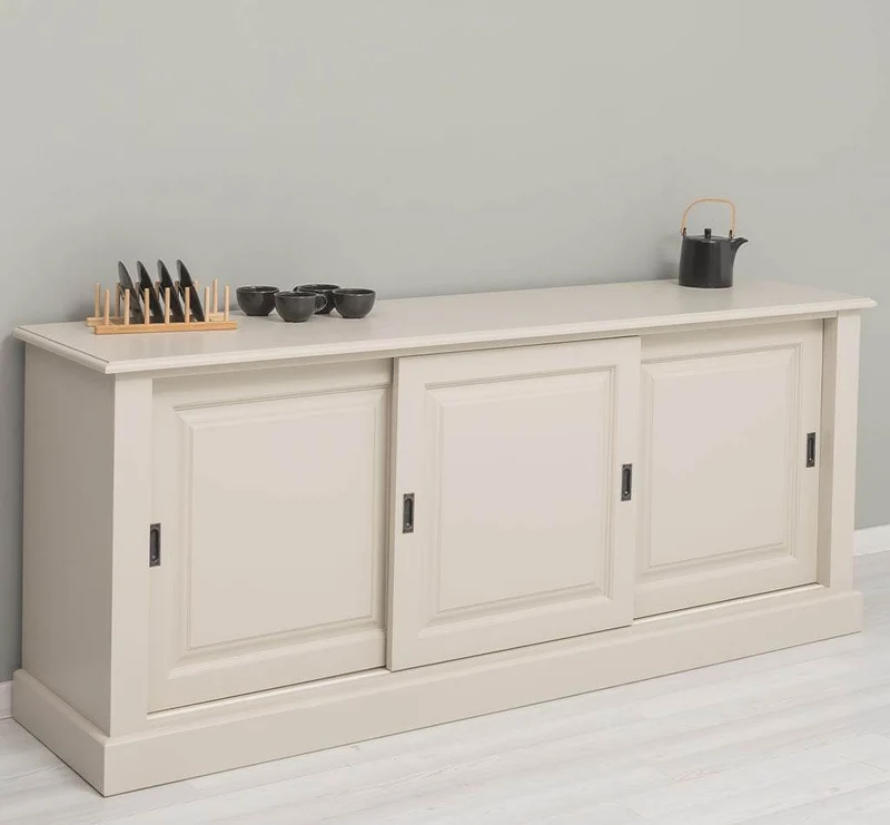 Großes Massivholz- Sideboard mit drei Schiebetüren - Lowboard
