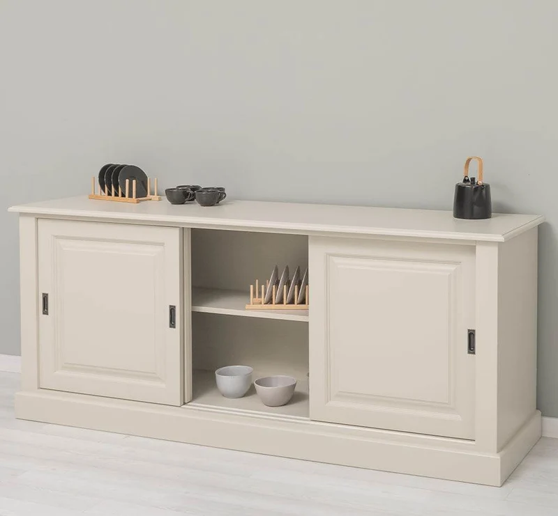 Großes Massivholz- Sideboard mit drei Schiebetüren - Lowboard