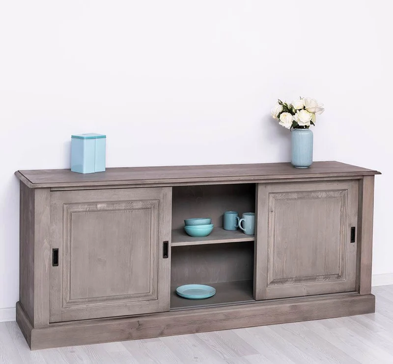Großes Massivholz- Sideboard mit drei Schiebetüren - Lowboard