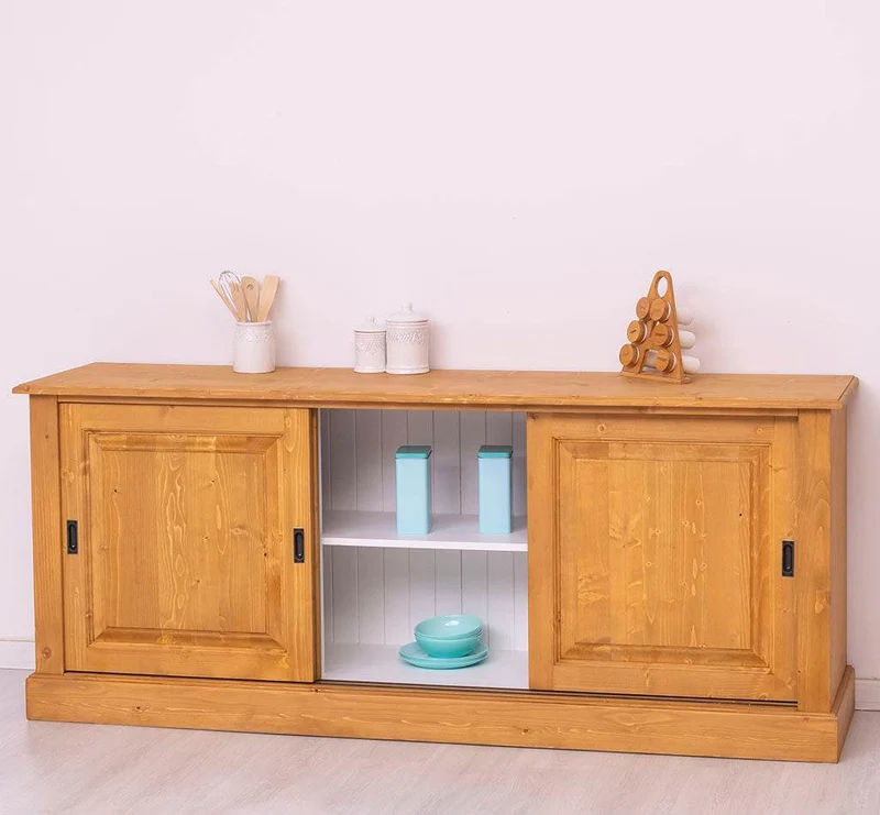 Großes Massivholz- Sideboard mit drei Schiebetüren - Lowboard