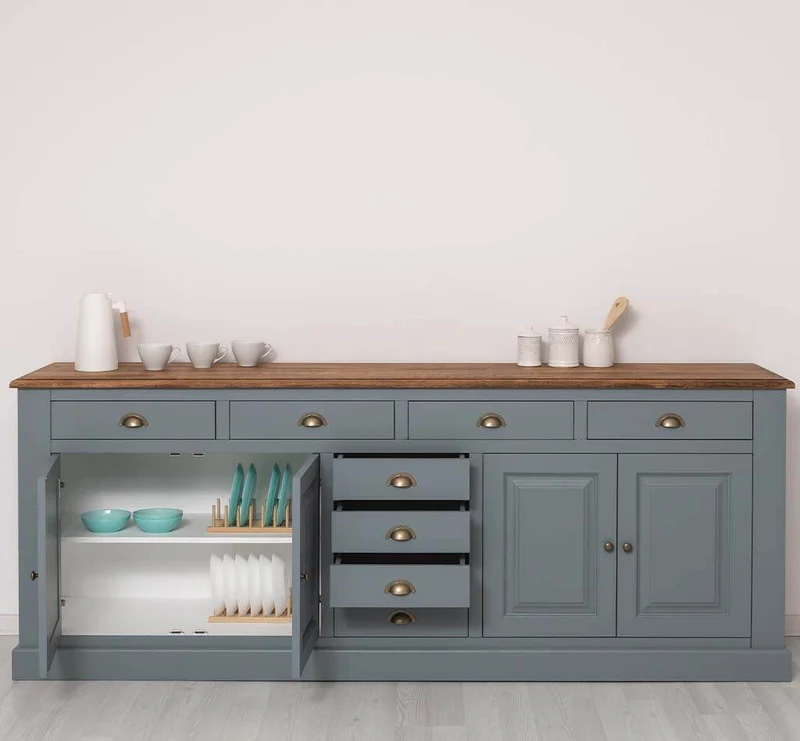 Großes Sideboard aus Massivholz - Geschirrschrank mit 8 Schubladen