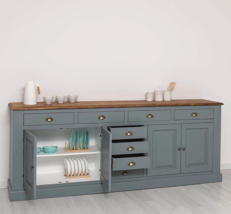 Großes Sideboard aus Massivholz - Geschirrschrank mit 8 Schubladen
