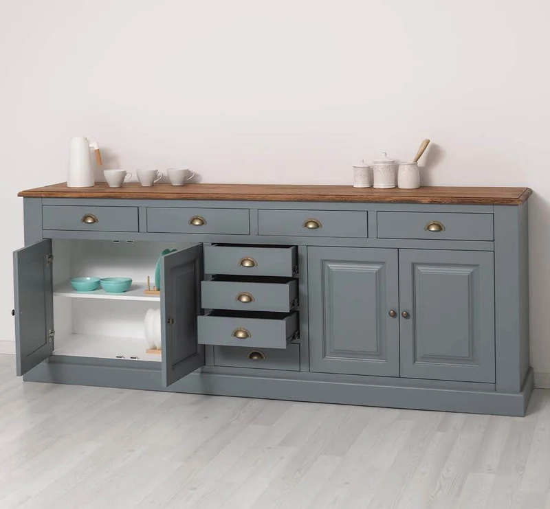 Großes Sideboard aus Massivholz - Geschirrschrank mit 8 Schubladen