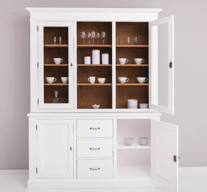 Geschirrschrank aus Massivholz | Vitrine | 2-teilig mit Schubladen