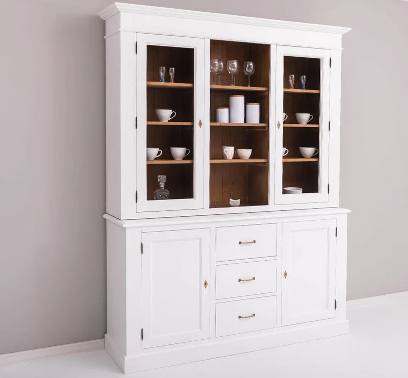 Geschirrschrank aus Massivholz | Vitrine | 2-teilig mit Schubladen