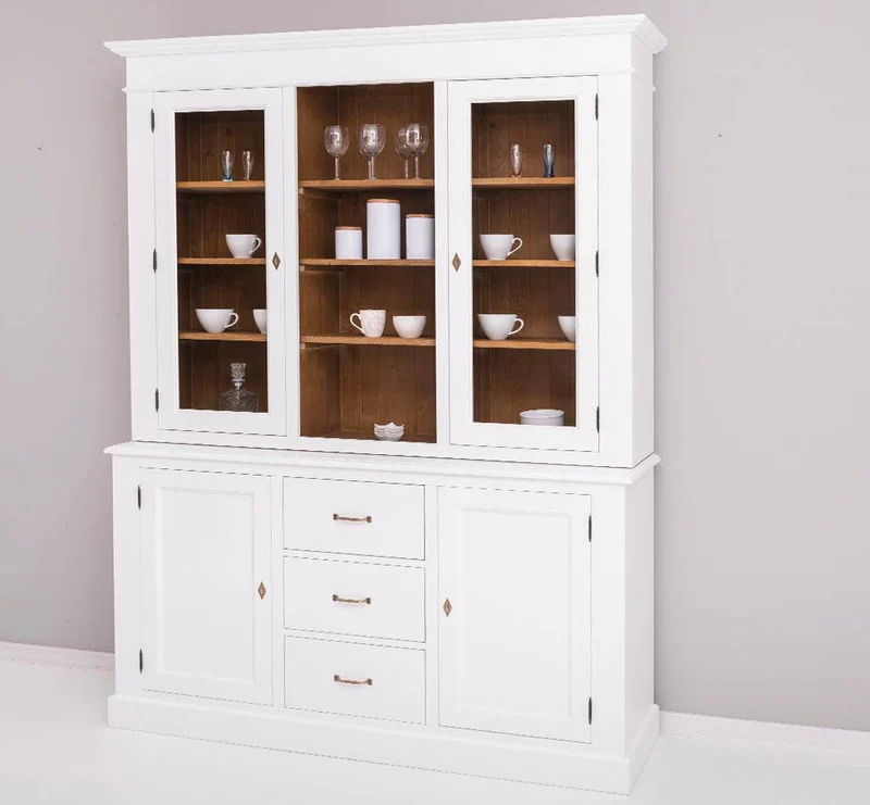 Geschirrschrank aus Massivholz | Vitrine | 2-teilig mit Schubladen