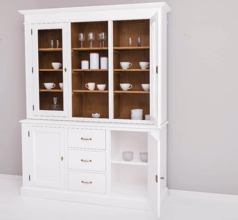 Geschirrschrank aus Massivholz | Vitrine | 2-teilig mit Schubladen