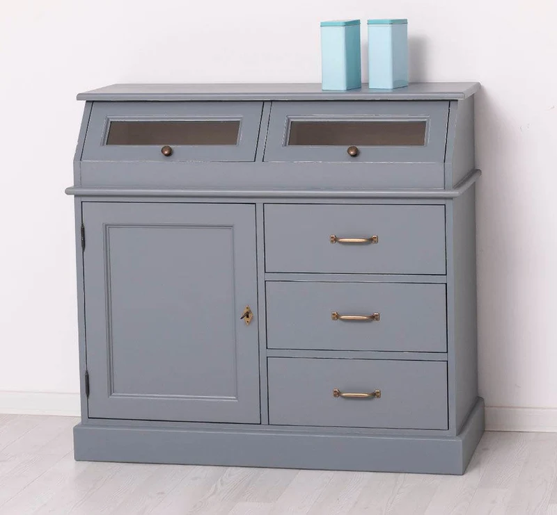 Schmales Sideboard aus Massivholz mit Kippfächern | Geschirrschrank mit Display