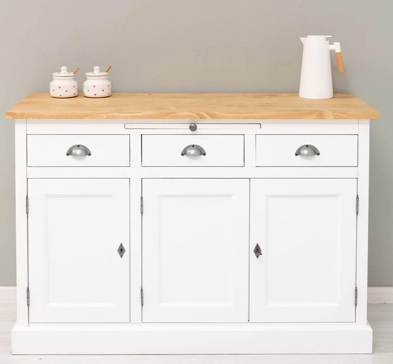 Landhaus Sideboard aus Massivholz im Landhausstil mit 3 Schubladen und Türen
