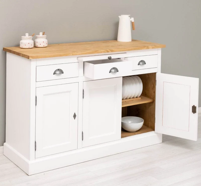 Landhaus Sideboard aus Massivholz im Landhausstil mit 3 Schubladen und Türen