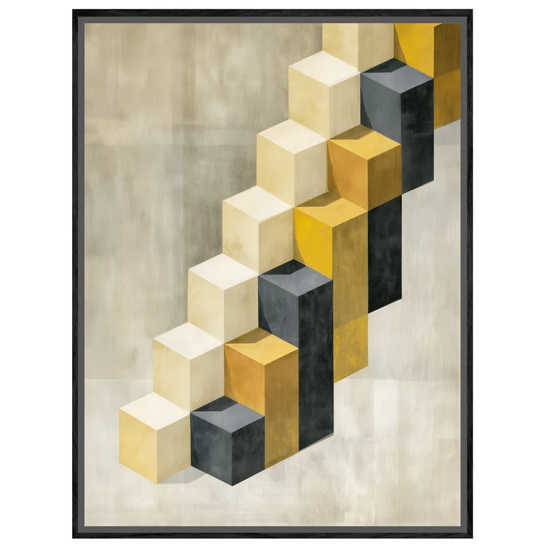 Goldene Würfeltreppe Retro Leinwand