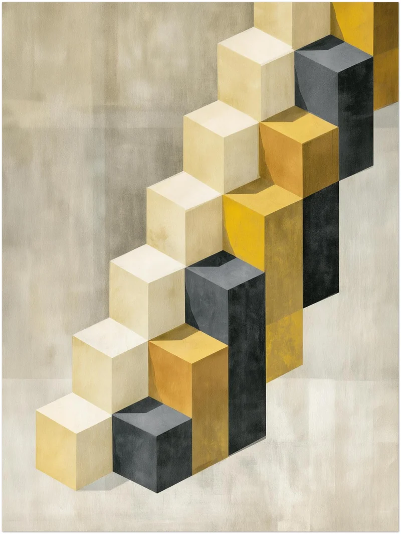 Goldene Würfeltreppe Retro Poster