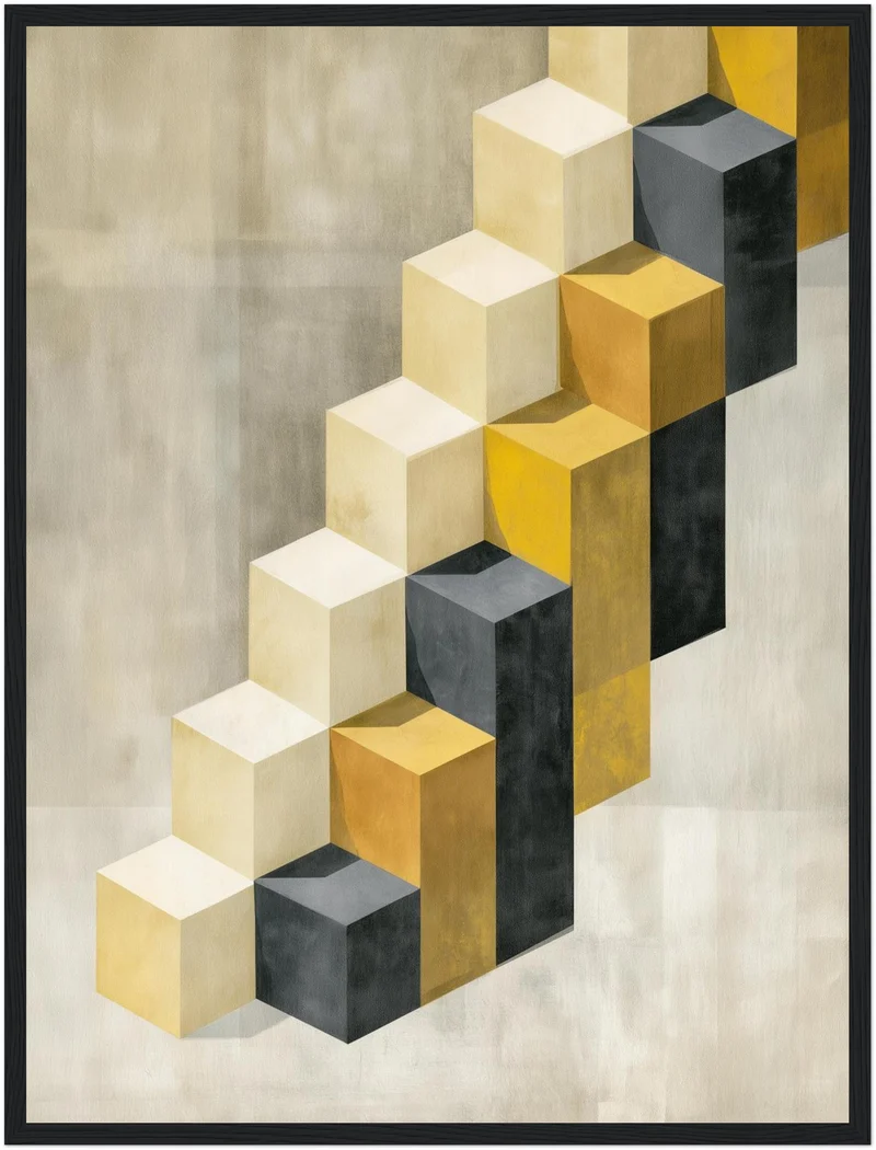 Goldene Würfeltreppe Retro Poster