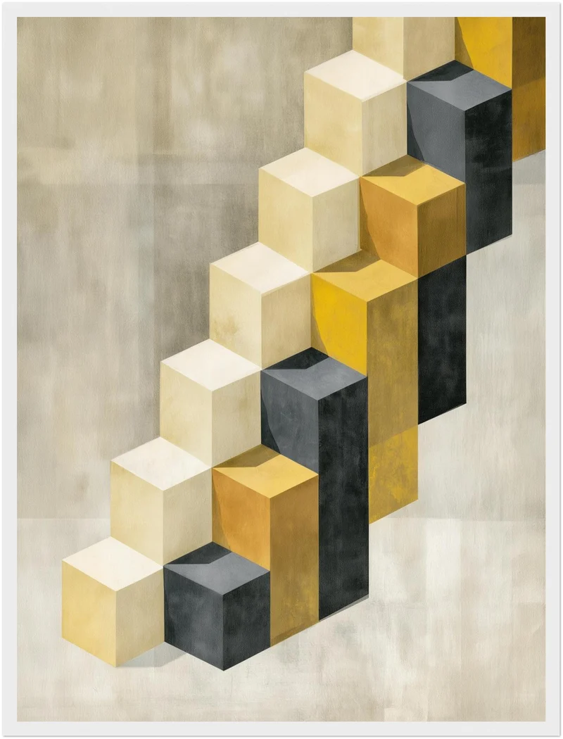 Goldene Würfeltreppe Retro Poster