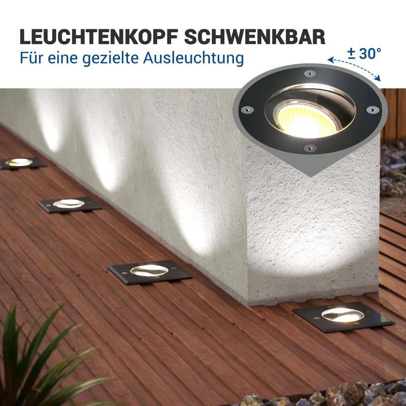 LED Bodenstrahler schwenkbar IP67 quadratisch schwarz inkl. 5W GU10 230V