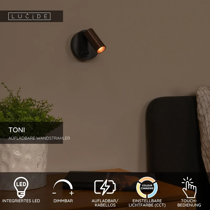 LED-Wandspot Toni mit Akku und Bewegungssensor CCT dimmbar