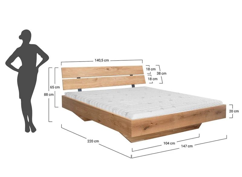 Modernes Bett aus massiver Eiche | Doppelbett Toretta
