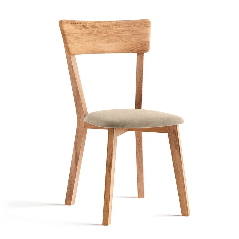 Esszimmerstuhl aus Massivholz | Minimalistischer Eichenstuhl Leon mit Rückenlehne und gepolstertem Sitz in Beige