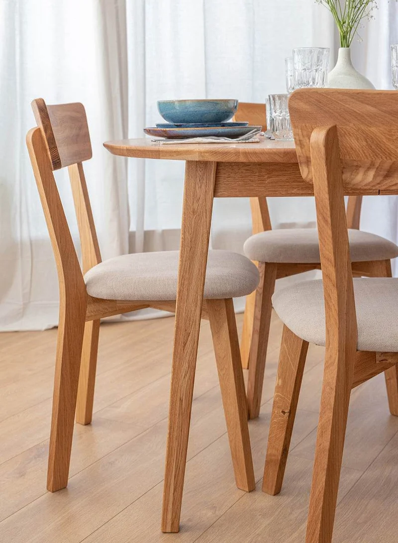 Esszimmerstuhl aus Massivholz | Minimalistischer Eichenstuhl Leon mit Rückenlehne und gepolstertem Sitz in Beige