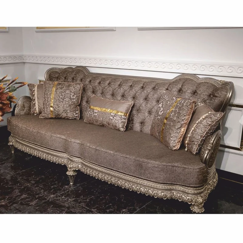 Casa Padrino Luxus Barock Sofa Grau / Silber 280 cm - Prunkvolles Barockstil Sofa - Barock Hotel & Wohnzimmer Möbel