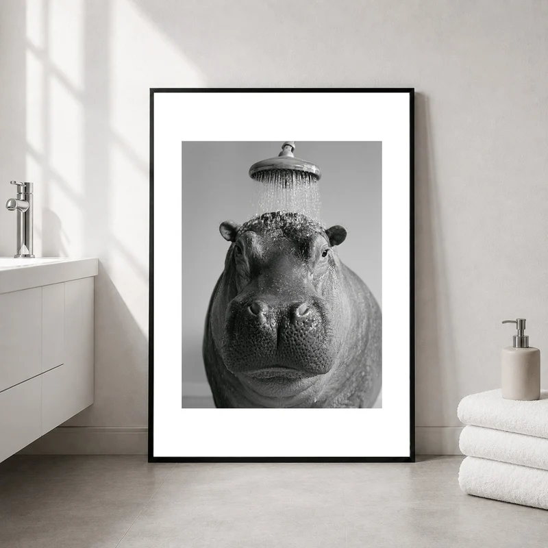 Nilpferd unter der Dusche Poster