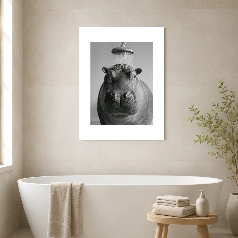 Nilpferd unter der Dusche Poster