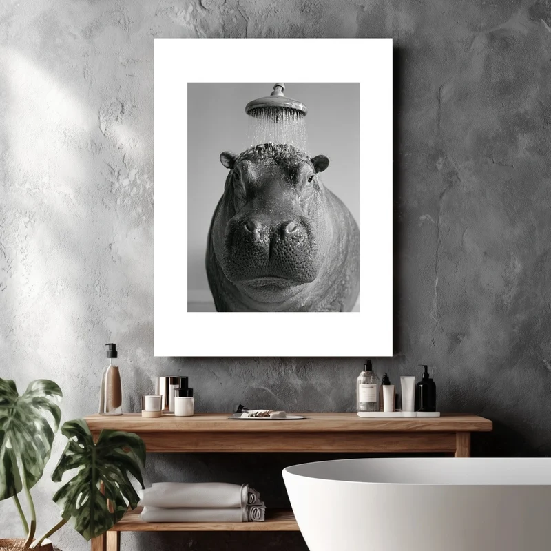 Nilpferd unter der Dusche Poster