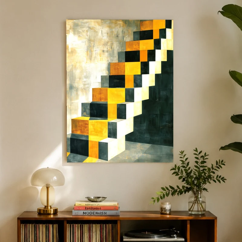 Goldene Treppe Retro Leinwand
