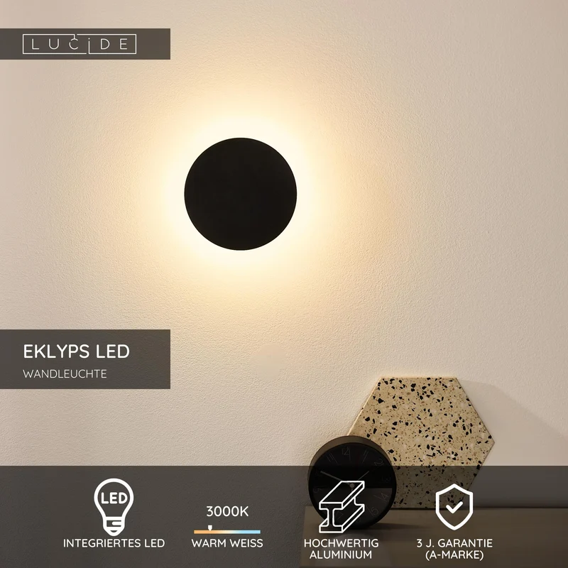 LED-Wandleuchte Eklyps rund Ø 15cm Warmweiß