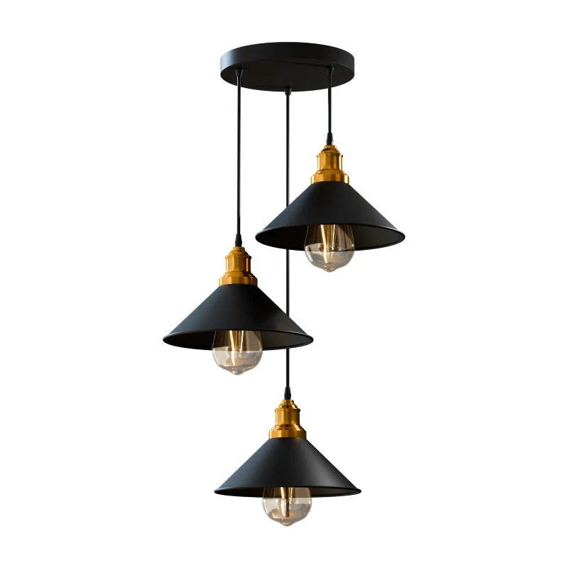 3-flammige Vintage Pendelleuchte Schwarz E27 Retro ~3909