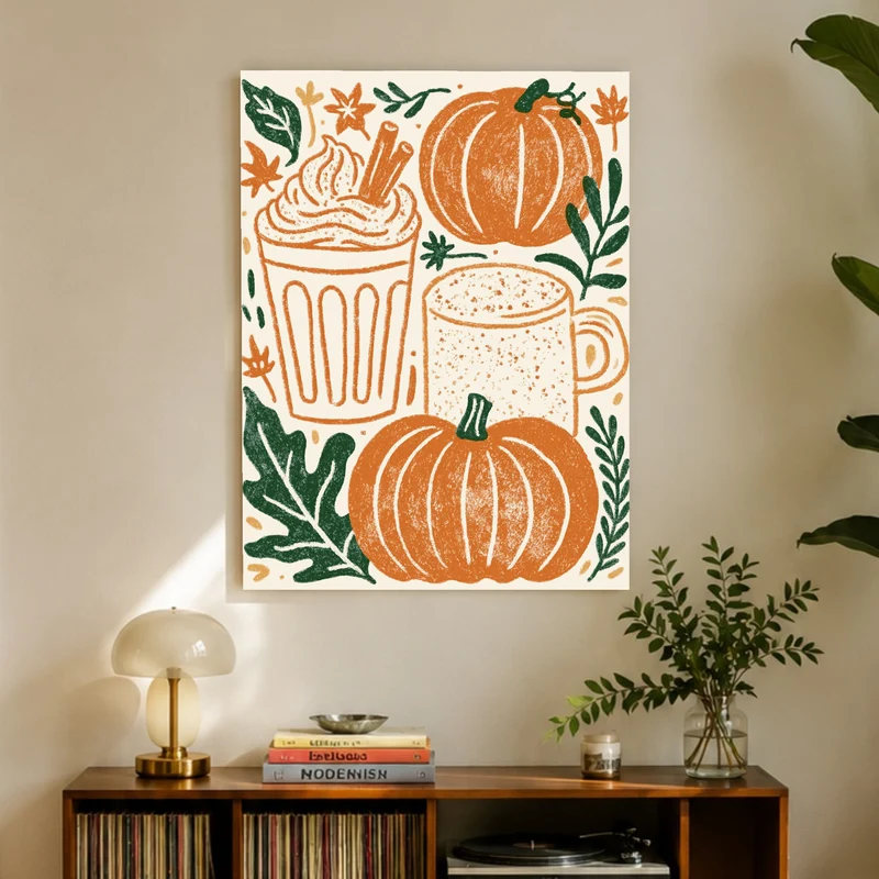 Herbstlicher Kürbis-Latte Leinwand