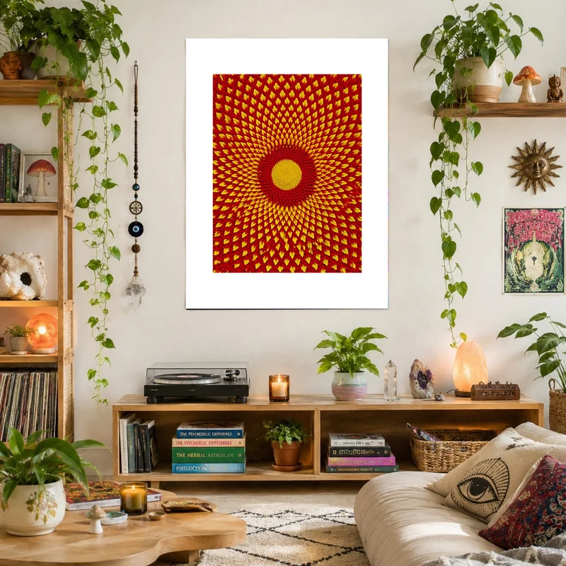 Goldenes Blütenrad psychedelisch Poster