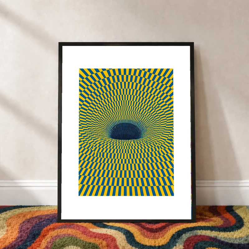 Psychedelischer Strudel in Gelb-Blau Poster