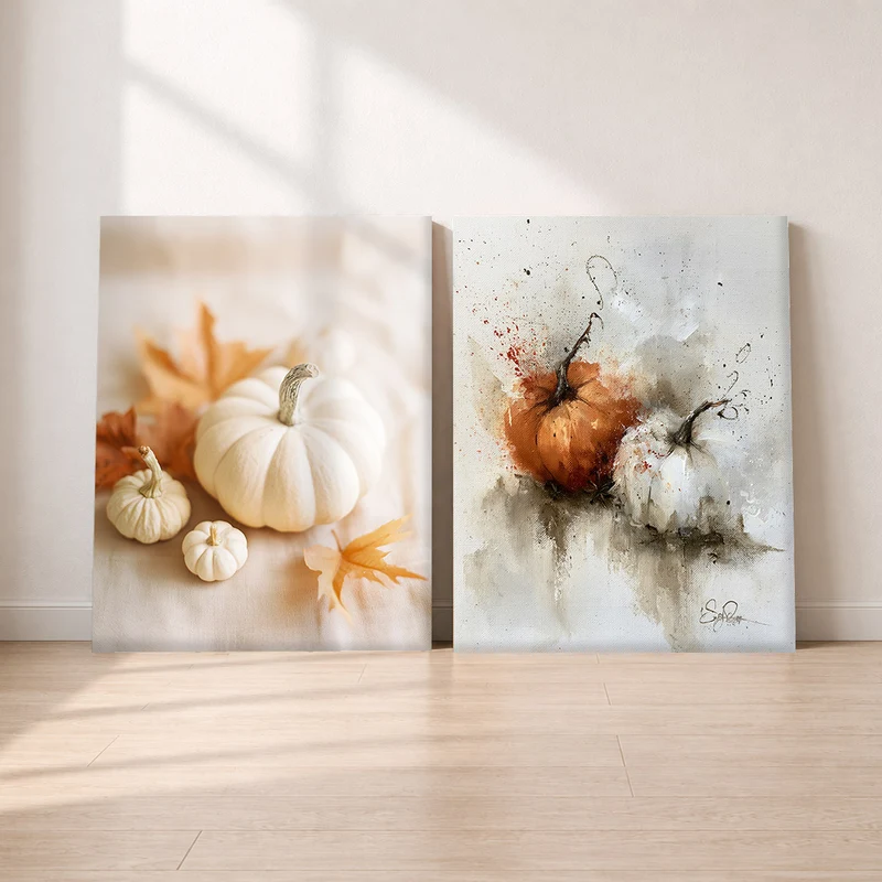 Kürbis Leinwand Set – Herbst Aquarell (2er)