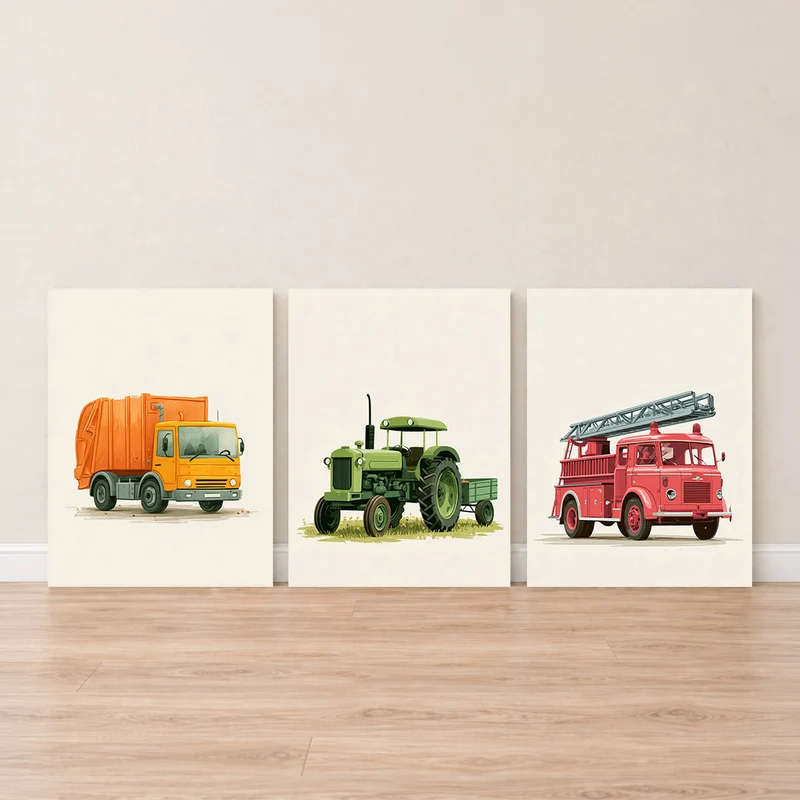 Fahrzeuge Leinwand Set – Kinderzimmer (3er)