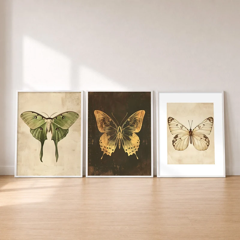 Vintage Schmetterling Leinwand Set (3er)