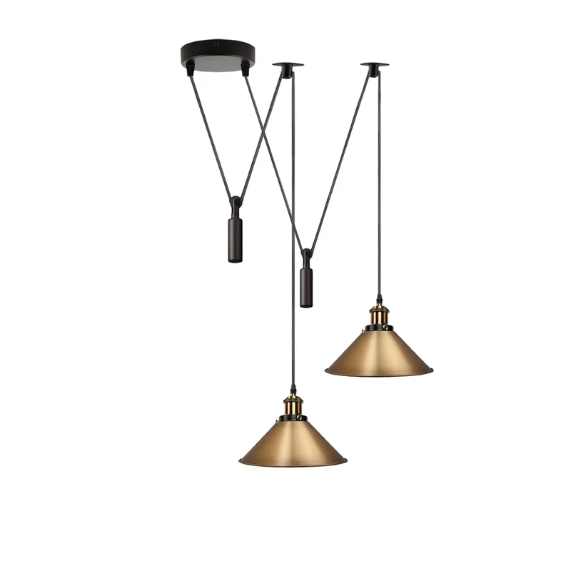 2-flammig Flaschenzug Pendelleuchte | Vintage Spinnen Hängelampe~3940