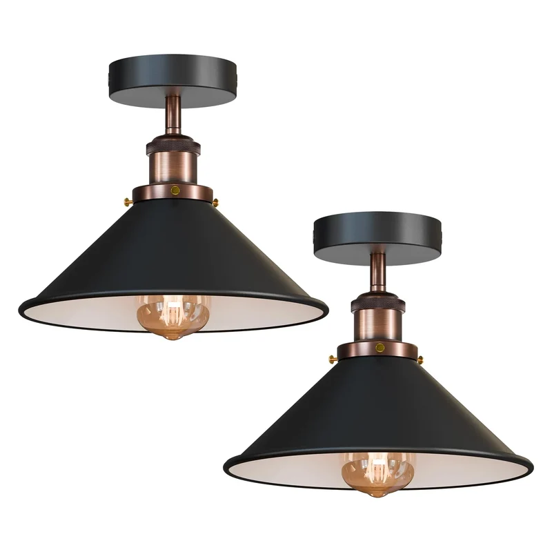 2er Pack Werkstattlampe – Industrie Deckenleuchte Bündig | Ø22cm | E27 ~3945