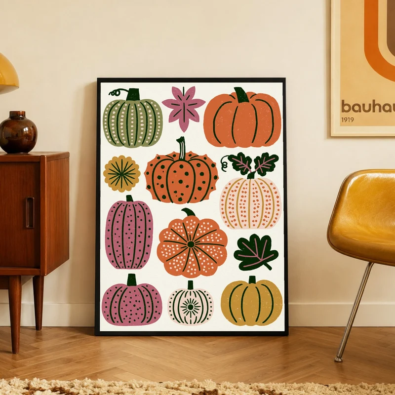 Retro Kürbisse im Herbst Poster
