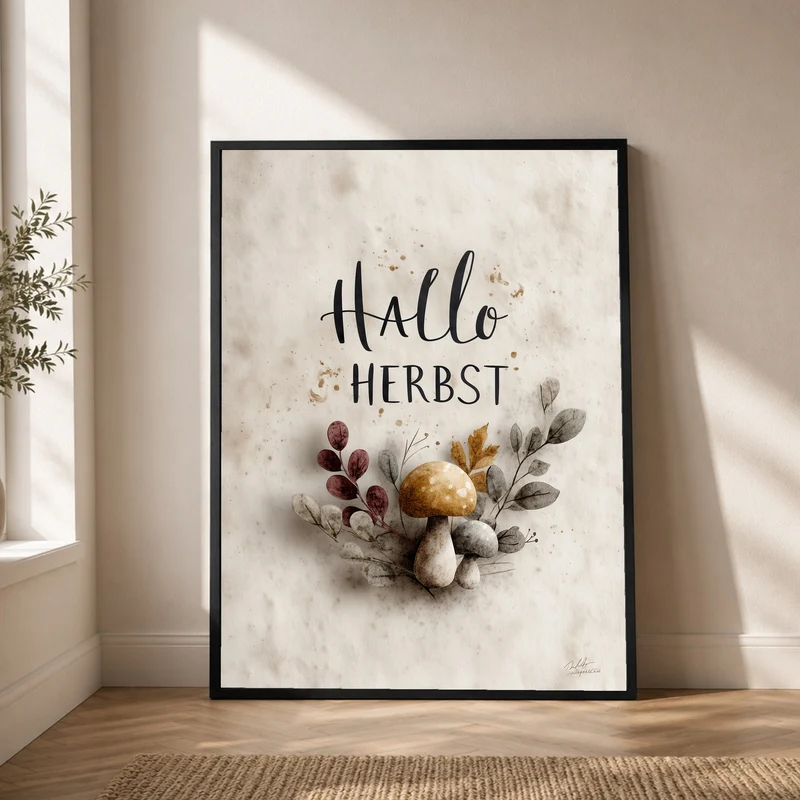 Hallo Herbst mit Pilzen Poster