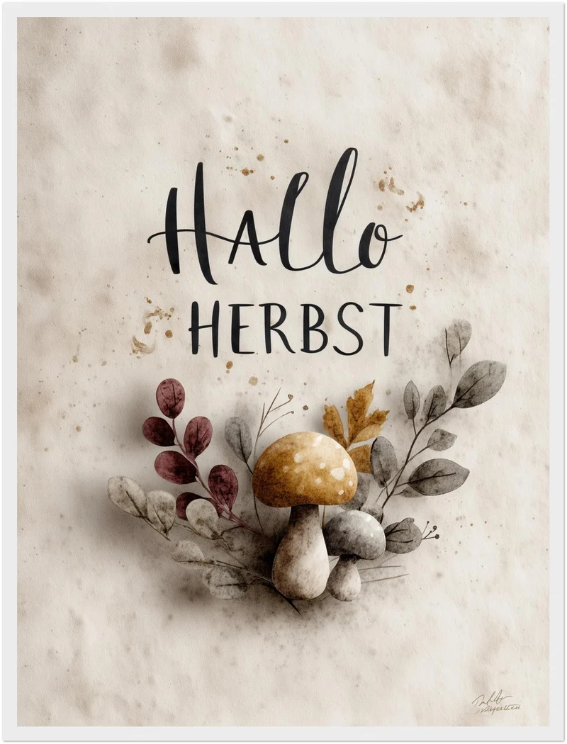 Hallo Herbst mit Pilzen Poster