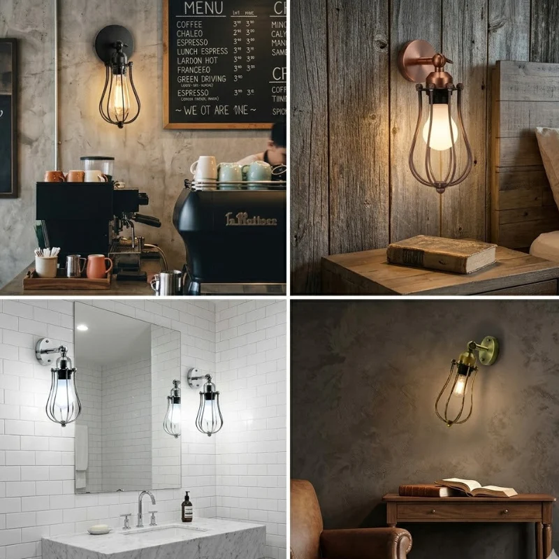 Vintage Wandleuchte E27 Industrie Wandlampe Drahtkorb ~3818