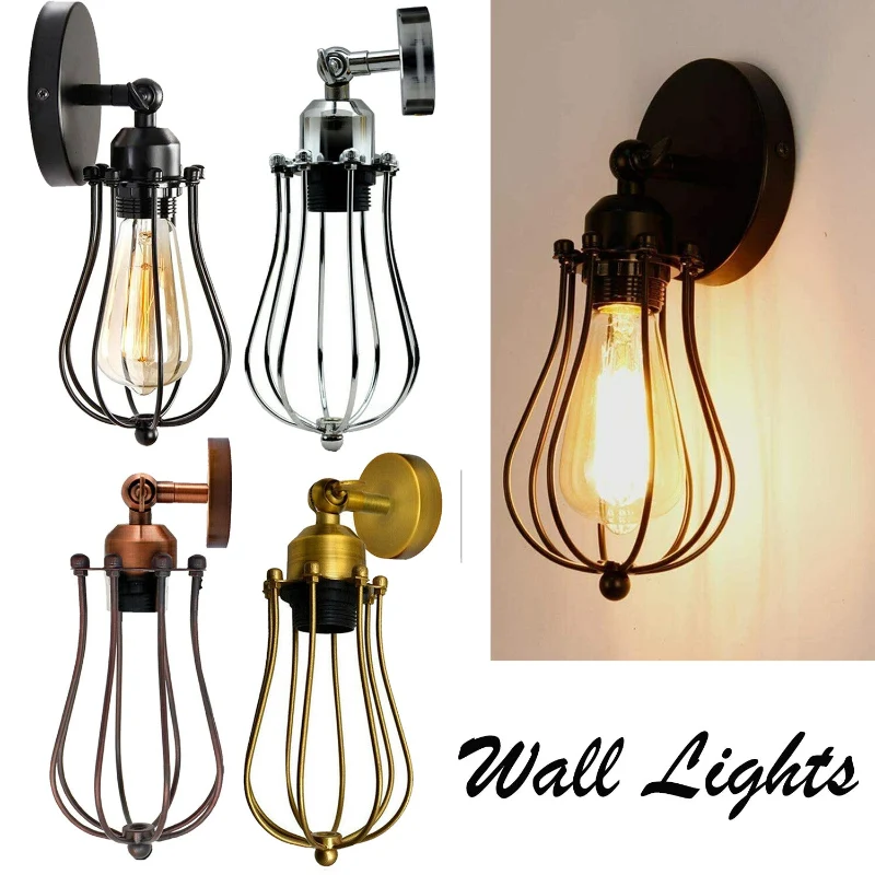 Vintage Wandleuchte E27 Industrie Wandlampe Drahtkorb ~3818