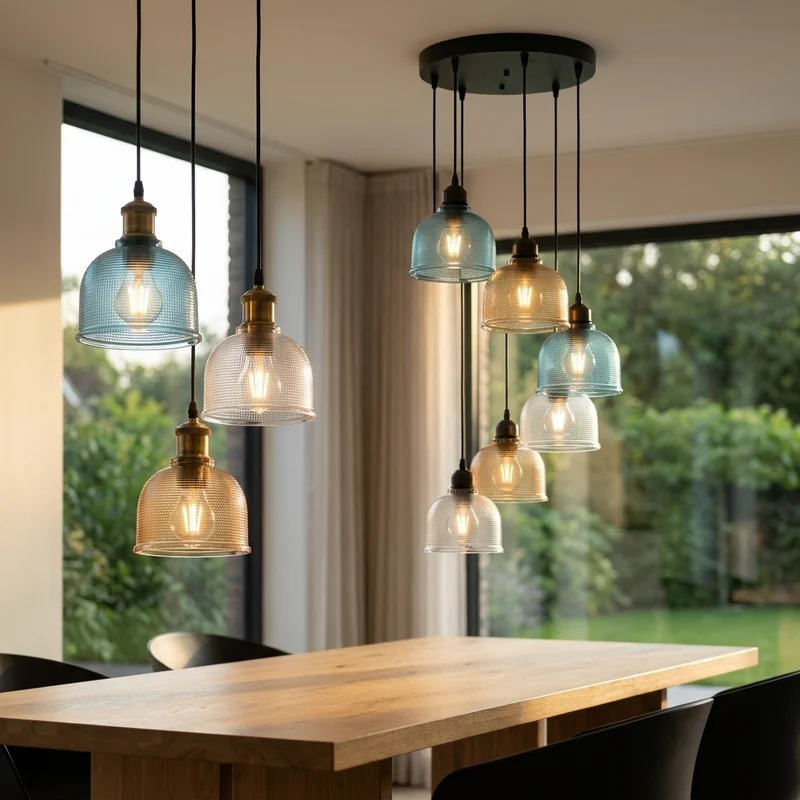 Moderne Glas Pendelleuchte | Vintage Multi Kopf Anhänger verstellbar E27~4052