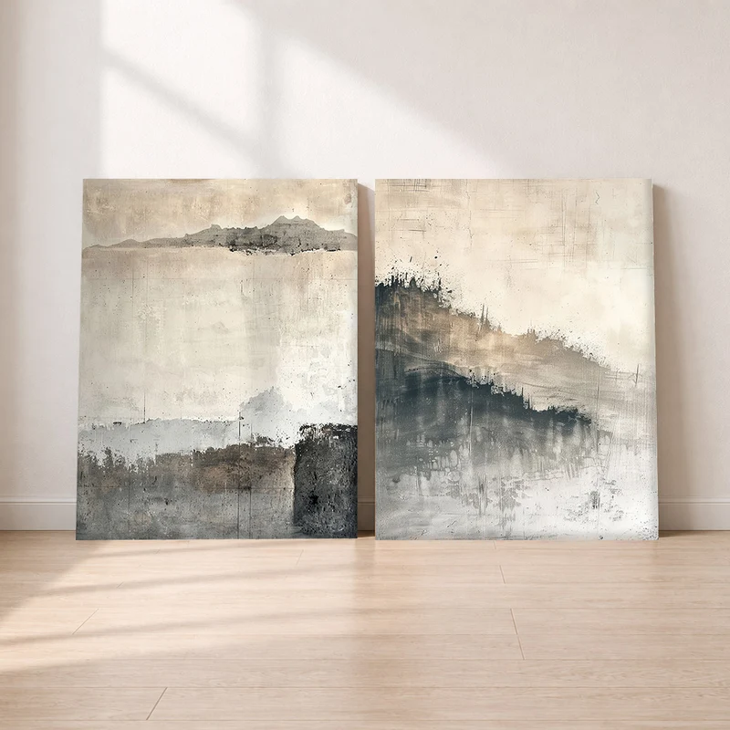 Abstrakte Landschaft Leinwand Set – Grau & Braun (2er)