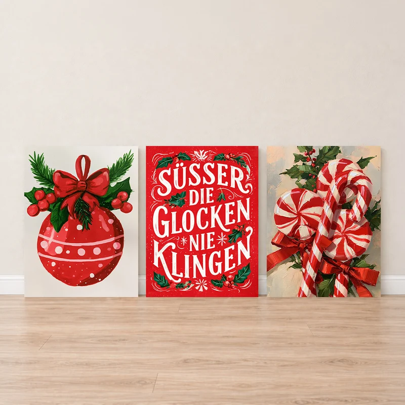 Weihnachten Leinwand Set – Rot & Retro (3er)