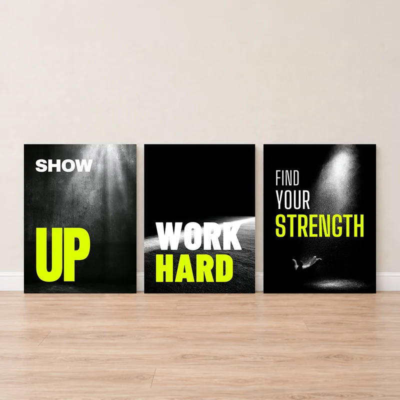 Motivation Leinwand Set – Neon auf Schwarz (3er)