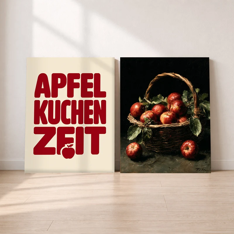 Apfel Leinwand Set – Retro & Stillleben (2er)
