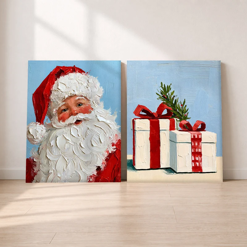 Weihnachten Leinwand Set – Retro Nostalgie (2er)