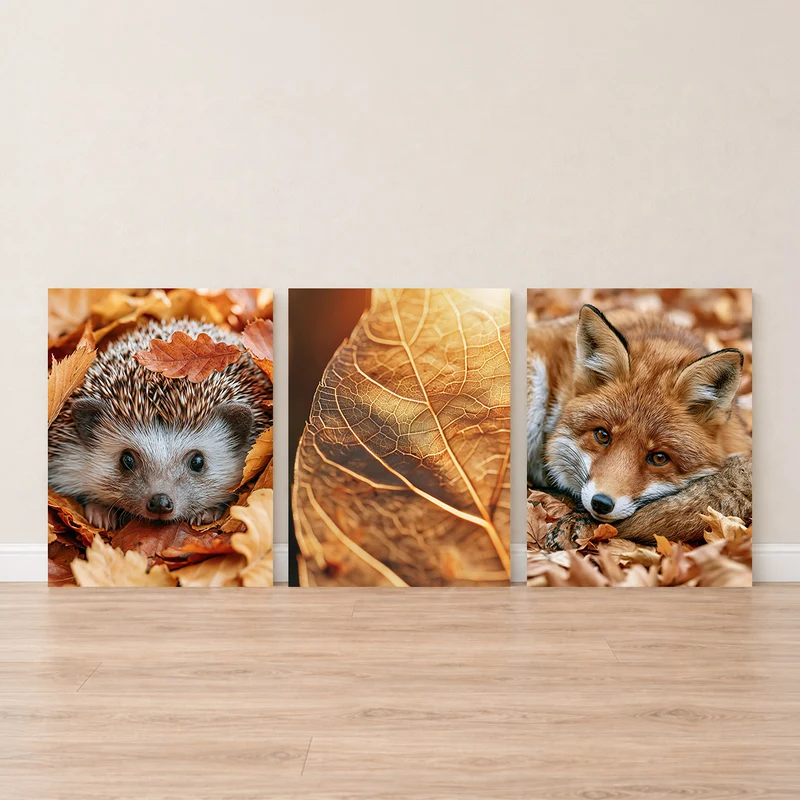 Herbst Leinwand Set – Igel, Blatt & Fuchs (3er)